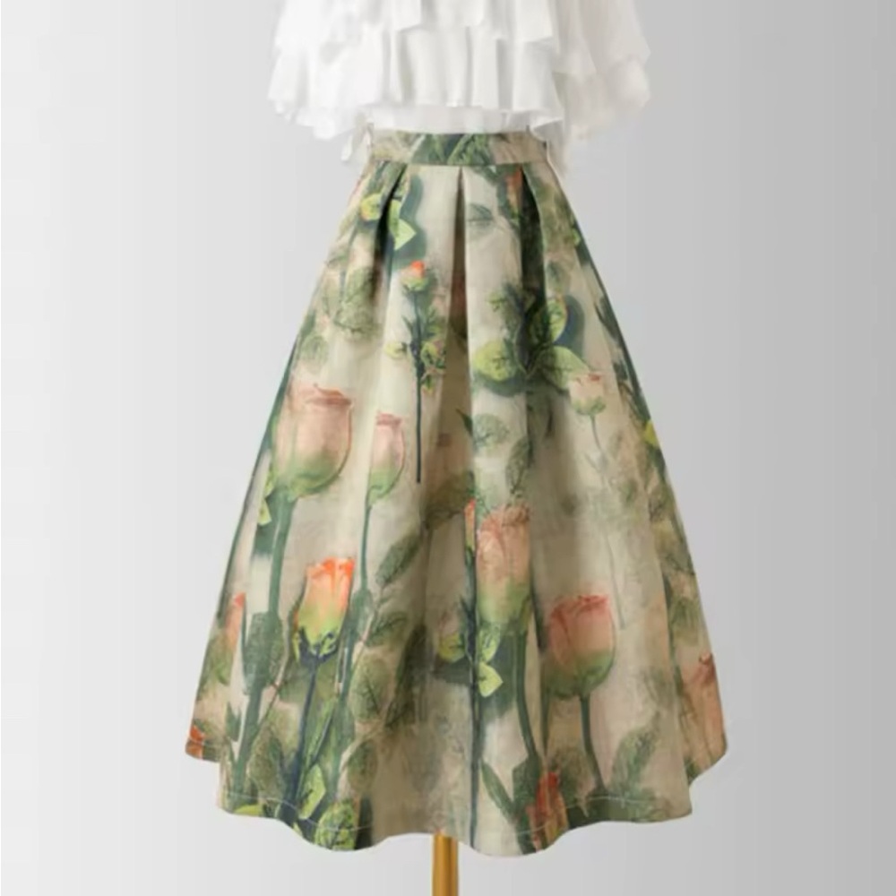 BNWT! Floral Midi Skirt - Green and Pink